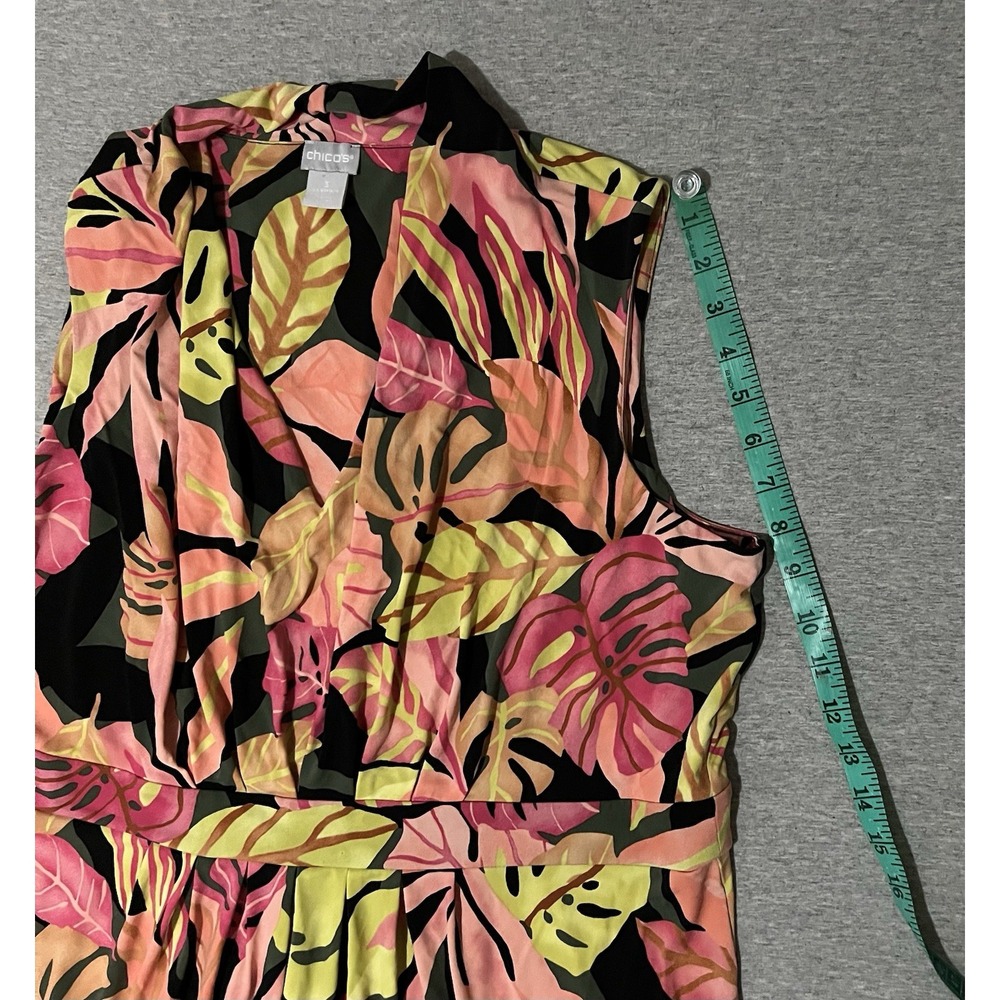 Chico's Leaf dress Pattern Sleeveless Dress Sz 3 XL babydoll stretch pleated - Picture 6 of 11